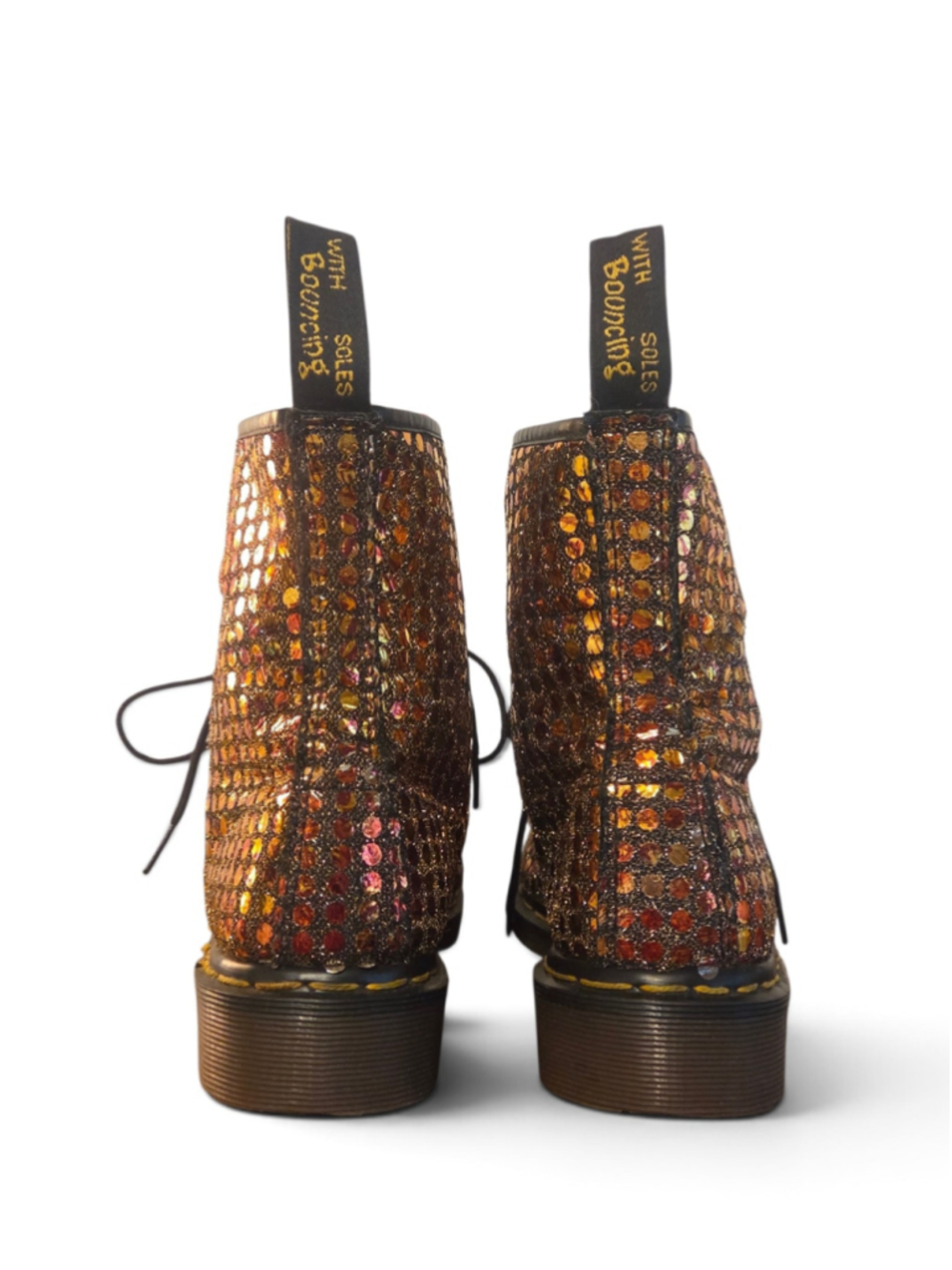 Dr. Martens Rare VTG 90s MIE Bronze Sequin Glitter Metallic Boots England 8 - Picture 6 of 17